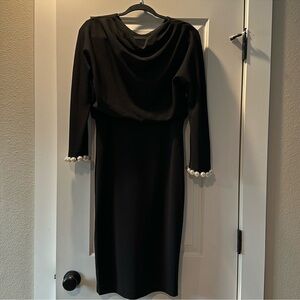 Badgley Mischka Black Dress with Pearl Sleeve Accents